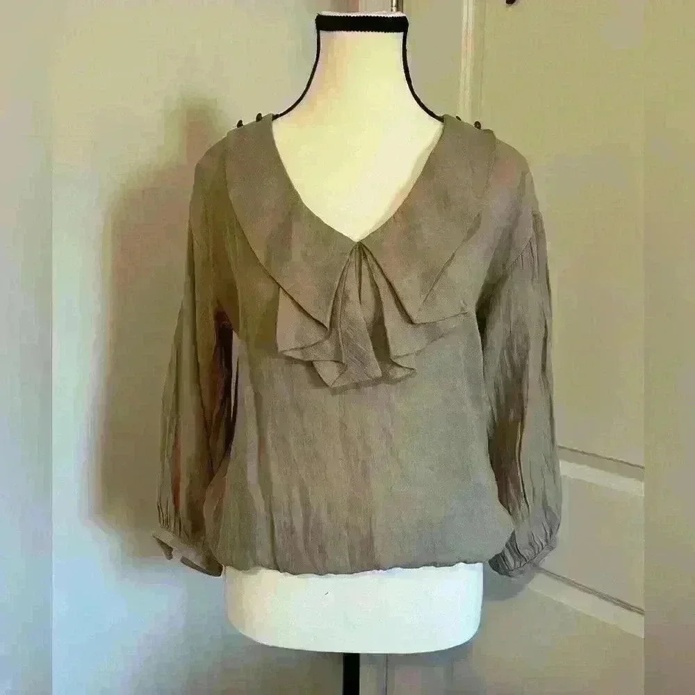 Zara Basic Long-Sleeve Blouse with Ruffle Detail Size S